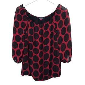 Vince Camuto Red Black Polka Dot Top